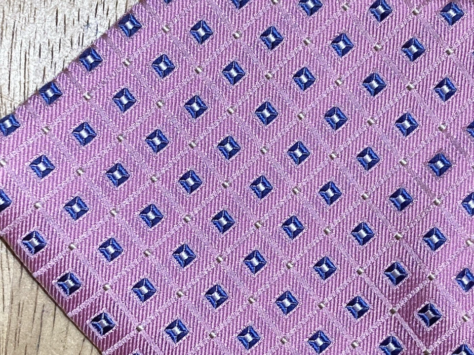 Corbata para hombre Nautica rosa geométrica cuadrados seda longitud clásica Foto 2 de 4