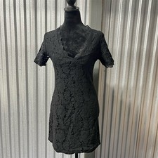 Mango Dress Women's Size 8 Black Lace V-Neck Knee Length Bodycon