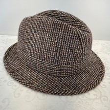 Harris Tweed Brown Tweed Fedora100 Wool 7 1/8 Made in Scotland