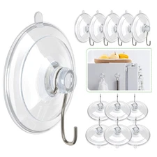 Hangerspace Suction Cup Hooks, 1.77 Inches Clear PVC Suction Cups with Metal ...