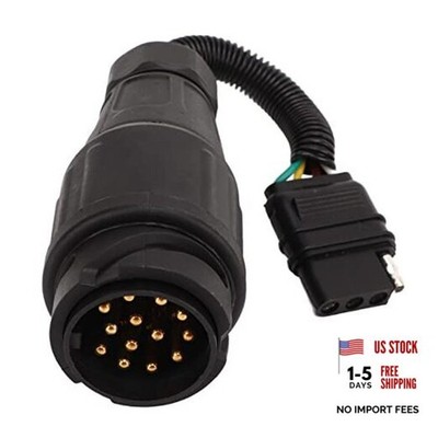 RV Trailer Plug Adapter - 13 Pin EU Round to 4 Pin US Flat Converter for