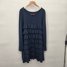 Isle Dress Size Medium Navy Long Sleeve Tiered Ruffle Knit Jersey