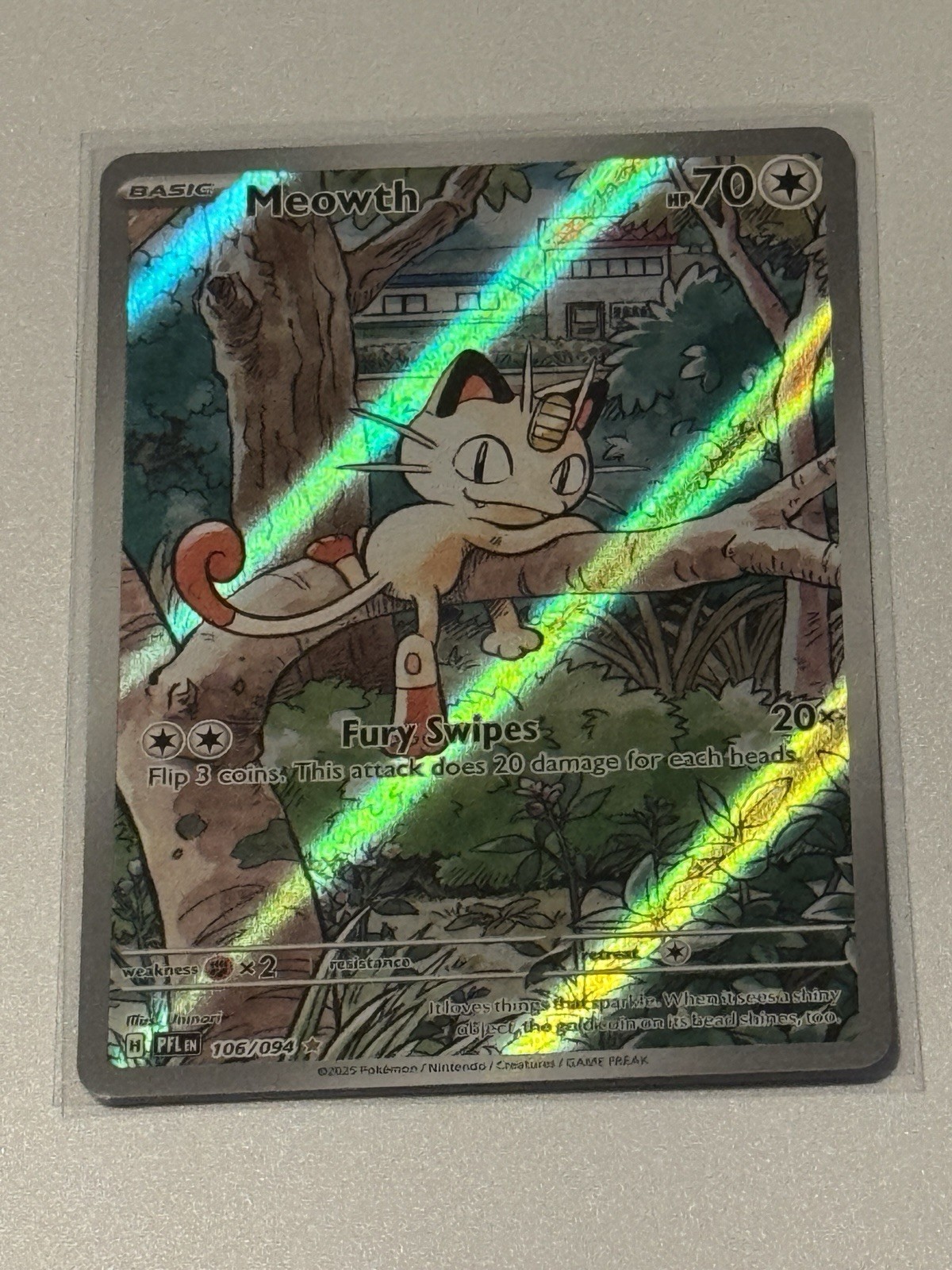 Meowth 106/094 Illustration Rare Full Art Holo Phantasmal Flames Pokemon TCG NM