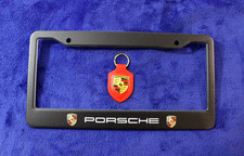 Metal Porsche License Plate Frame Accessory And Leather Fob With Crest