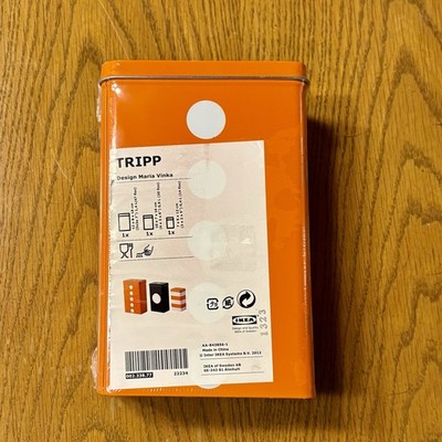 IKEA TRIPP Set of 3 Nesting Metal Canisters Tins Orange White & Black NIP