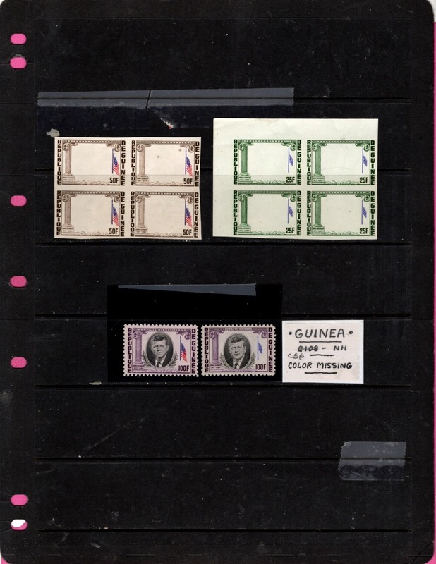 Guinea, color error on Kennedy stamp and two proofs   (2899