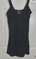 Even Black Sleeveless Mini Dress w Braided Straps V Neck L Flowy