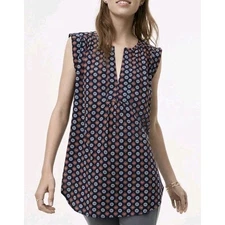 LOFT Ann Taylor Women's Size Medium Floral Print Split Neck Top Shell Shirt