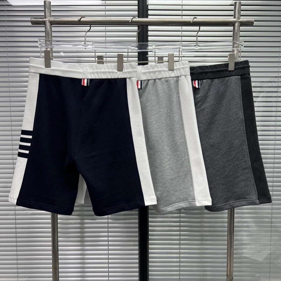 Pantalones Cortos Thom Browne Hombres/Mujeres Clásicos Rayas Verano Informales Color A Juego Foto 2 de 4