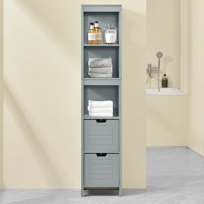 SoBuy Hochschrank für Bad Badregal mit Fußpolster Badmöbel stahlgrau FRG126-SG