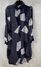 Chico's Women's Blue Geometric Print Long Sleeve Shirtdress Tunic Size 1 M