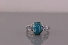 STS Sterling Silver Blue Oval Chrysocolla Cubic Zirconia Band Ring 925 Sz: 10
