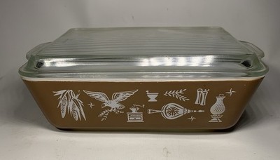 Vintage Pyrex Early American 0503 Refrigerator Dish 1.5 QT Brown White w/ Lid