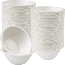 100 Pack 8Oz Disposable Paper Bowls, Eco-Friendly Bagasse, Compostable, Biodegra