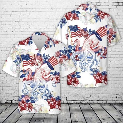 Red White And Blue Octopus, 4th Of July Hawaiian Shirt, Independence Hawaiian