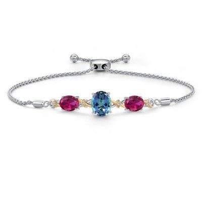 925 Silver and 10K Yellow Gold Millennium Blue Mystic Topaz and Created Ruby