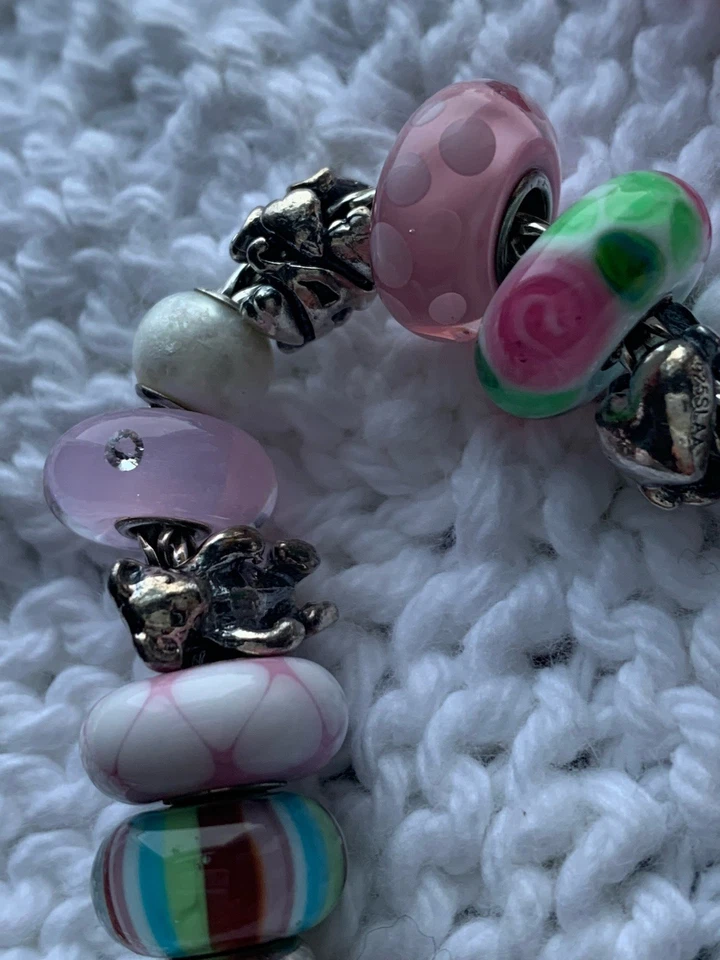 Brazalete Trollbeads cola de zorro esterlina con broche de flores GRANDE 18 cuentas/dijes ÚNICO EN SU CLASE Foto 4 de 4