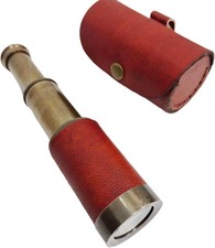 6'' Solid Brass Handheld Spyglass Telescope with Cylindrical Leather Brown Gift