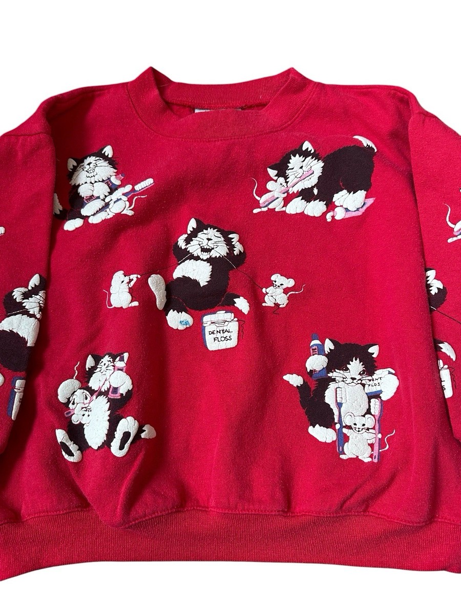Vintage 80s Spumoni Rose Cage Cats & Mouse Sweatshirt Deadstock