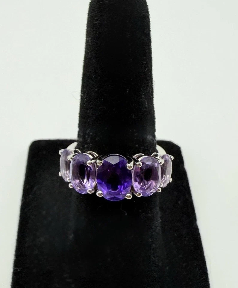Anillo de plata esterlina amatista talla 5 MICHELLE ALBALA 5 piedras amatista plata 925 Foto 3 de 4