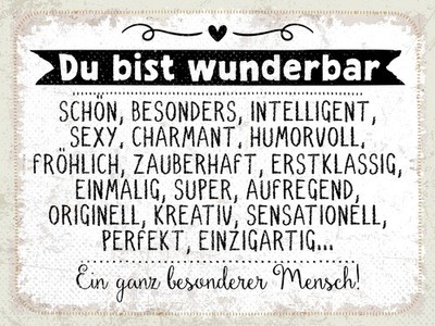 Blechschild 30x40 cm du bist wunderbar. Ein ganz besonderer Mensch Schild Deko G