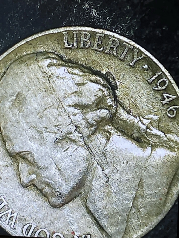 1946 Jefferson Nickel FS-801 + Rim/Rim Die Cracks W/retained Cud. Rare! Cool!!! - Image 4 of 4