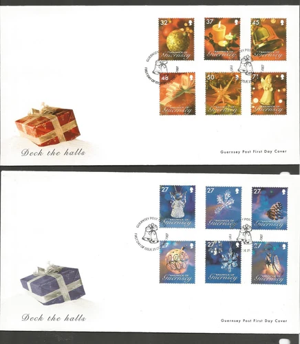 GUERNSEY 2007 CHRISTMAS DECORATIONS SET of 2 UNADDRESSED FIRST DAY COVERS