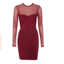 HOUSE OF CB NOELLE WINE BANDAGE MESH DRESS IN SIZE XS