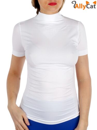 Damen kurzärmelige Rollkragenpullover mit gemischtem Ausschnitt dehnbar seitlich gerippt schmale Passform Shirts - Bild 8 von 22