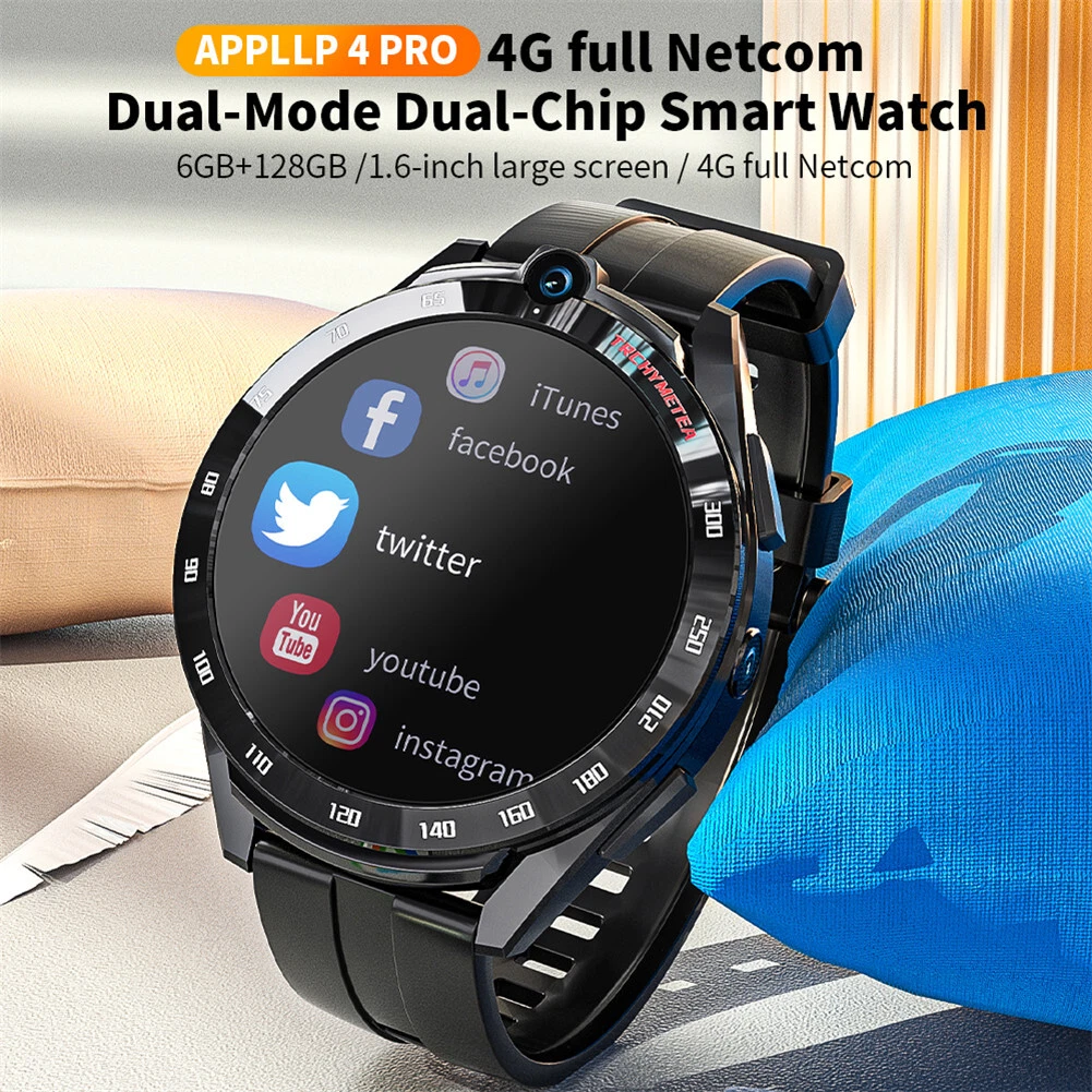 4G Smart Watch Men Dual Camera Unlocked Phone Watch Bluetooth 6GB+128GB 1.6