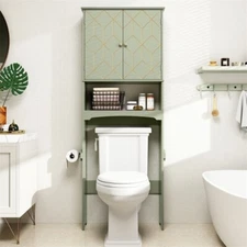 Over The Toilet Cabinet 2 Doors Bathroom Storage Organizer with Adjustable Shelf