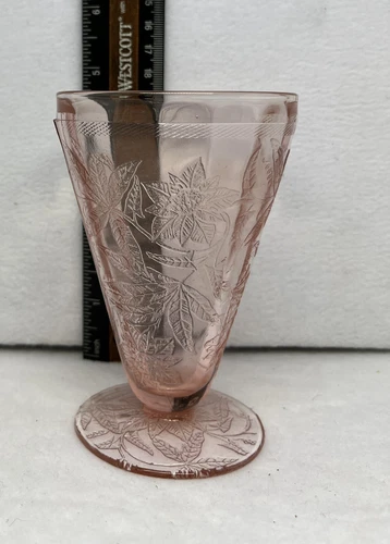 Vintage Jeannette Floral Poinsettia Pink 4" Footed Juice Lemonaid Tumbler