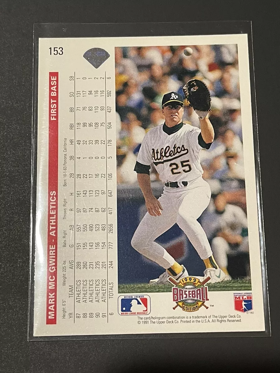 91-92UpperDeck #153 Mark MCGWIRE ERRORON Back Mc G CARD CRISP CLEAN NEW 1st Copy