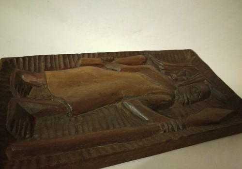 Vintage Holz geschnitzte Plakette afrikanischer Dschungellook Dekor - Bild 4 von 6
