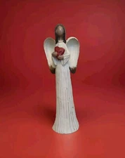 Winged Angel Figure Holding A Red Heart Resin 6.5 In Christmas Decor
