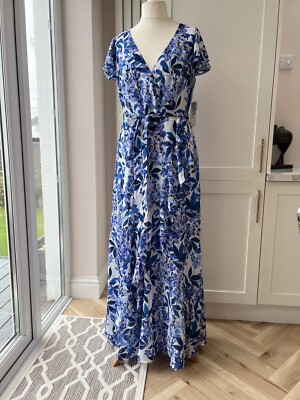 Eliza J Long Chiffon Blue Floral Maxi Dress Flutter Sleeves NEW US16 UK18 |  eBay