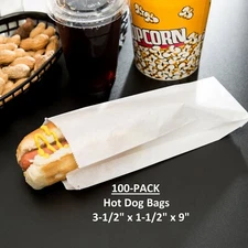 100-pc Hot Dog Bags 3-1/2" x 1-1/2" x 9" Concession Food Truck Carnival Plain HR
