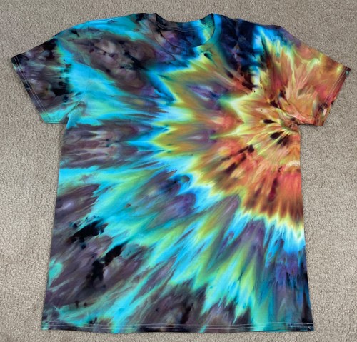 Handmade Ice Tie Dye T-Shirt Large Mens Womens Soft Cotton GoldBlue Twist