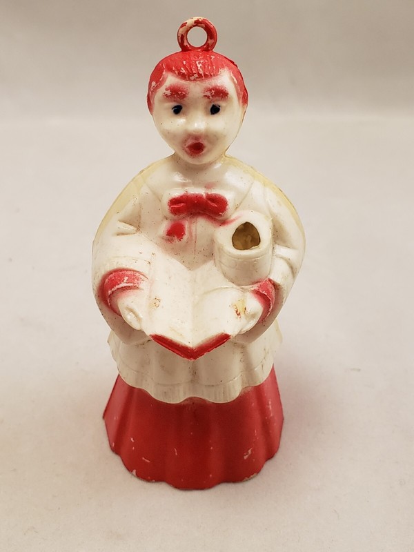1 Vintage Choir Boy Christmas Ornament Hard Plastic Red White 1950s