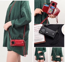 Crossbody Card Wallet Long Rope+hand strap Flip Leather Phone Bag Case Cover 