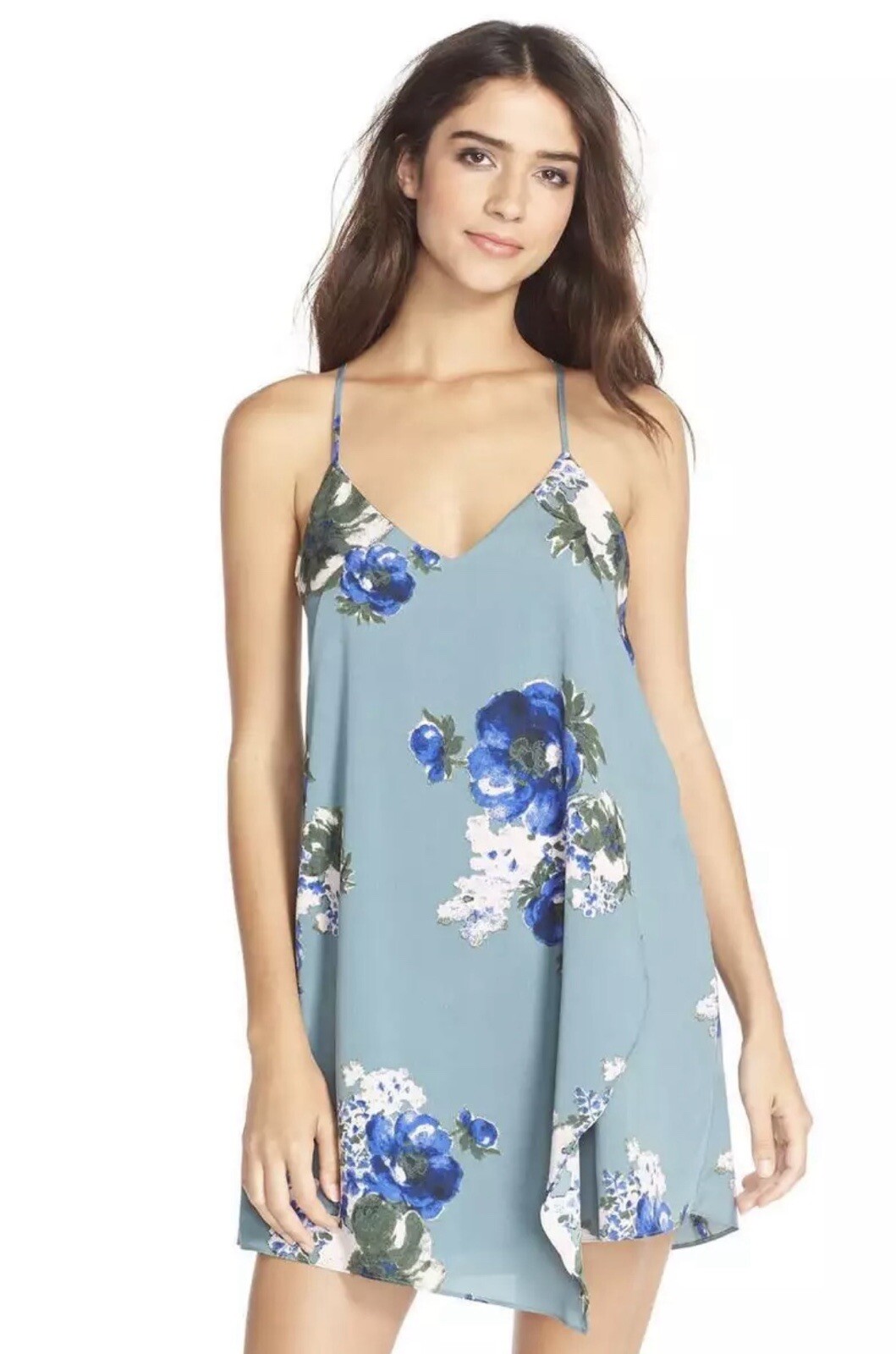 Free People Intimately Cascades Mini Slip Dress Size Small Blue Floral Chiffon