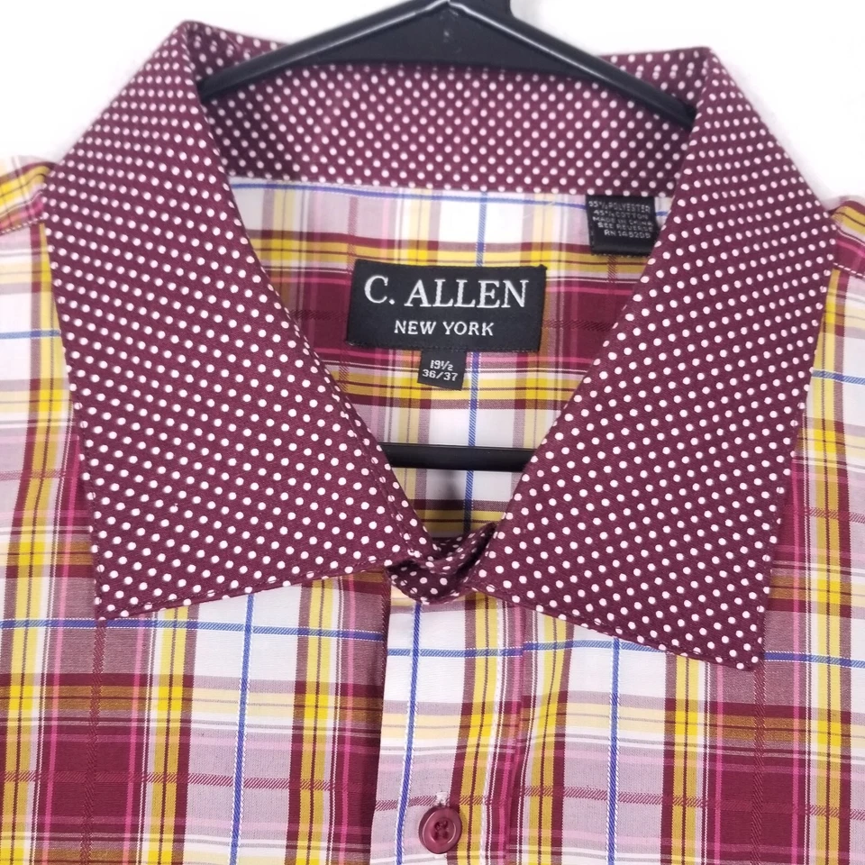 Camisa masculina C. Allen New York 19.5 36/37 punho francês manga longa borgonha botão - Imagem 4 de 4
