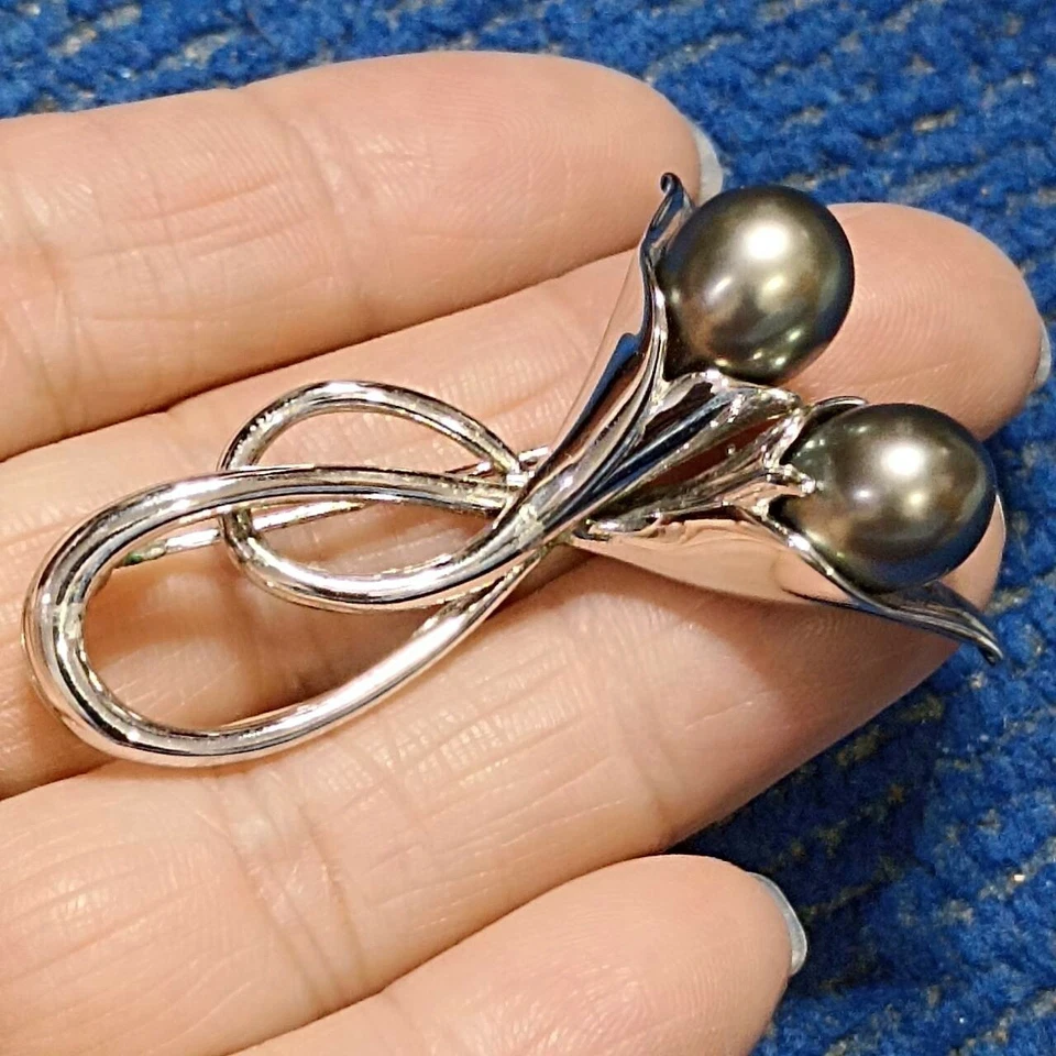 Broche y colgante TASAKI plata-perla negra plata Foto 2 de 4