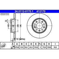 Bremsscheibe ATE 24.0112-0170.1 (2 Stk.) FüR Alfa Romeo Jeep Fiat Giulietta 159