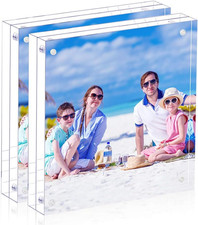 2 Pack 4x4 Acrylic Magnetic Photo Frames - Clear Double-Sided Display