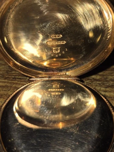 Elgin Pocket Watch Stag Buck Hunting 14K Gold Dueber Case 1870s-1890s Antique