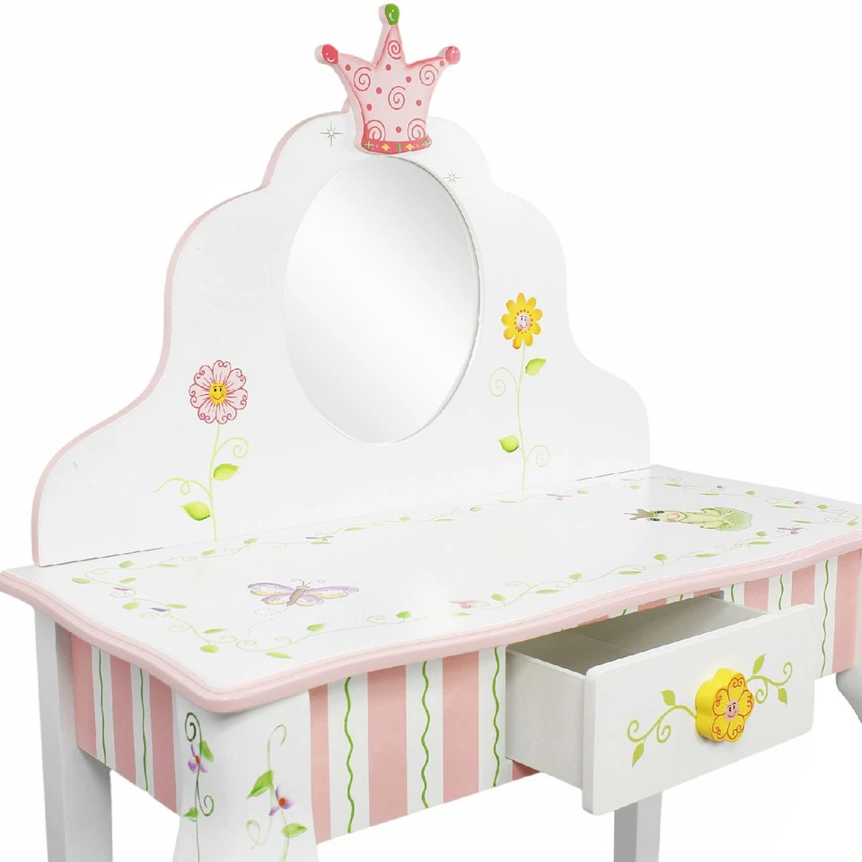 Fantasy Fields Princess & Frog Girls Wooden Vanity Stool Kids Dress Up W-7455A - Image 3 of 4