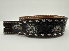 Vtg Hand Tooled Black Leather Belt Roses Embossed  Betty  Western Cowgirl 27-29  
