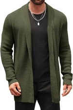 Mens Cardigan Sweater Shawl Collar Cable Knit Cardiagn Long Winter Open Front