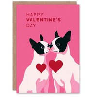 Boston Terrier Dogs Animals In Love Illustration Valentine's Day Card